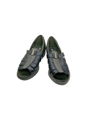 BZees Frenzy Gladiator Wedge Sandals Open Toe Fisherman Size 10M Black